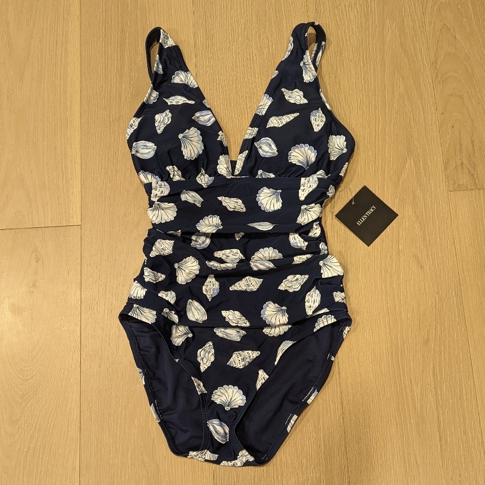 Navy Blue Sea Shell One Piece Swimsuit